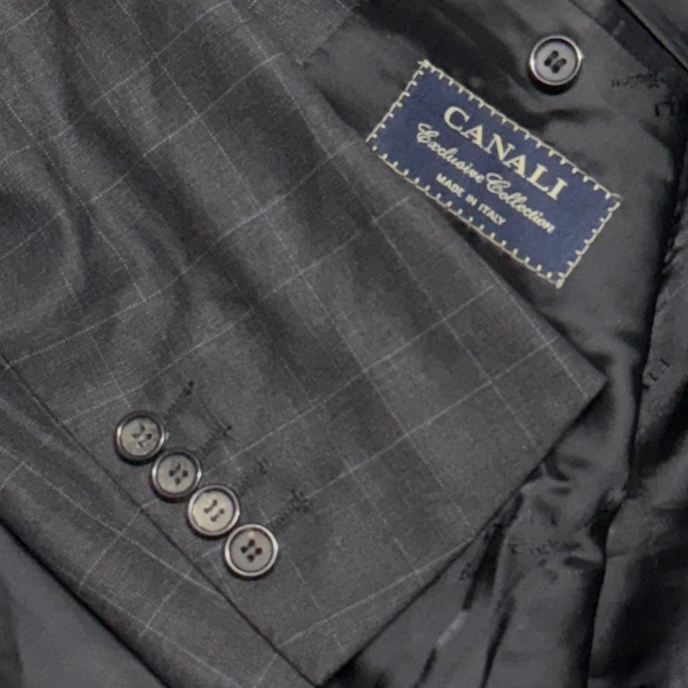 Canali Exclusive Collection Mens 50R Wool Blazer Charcoal Windowpane Made Italy